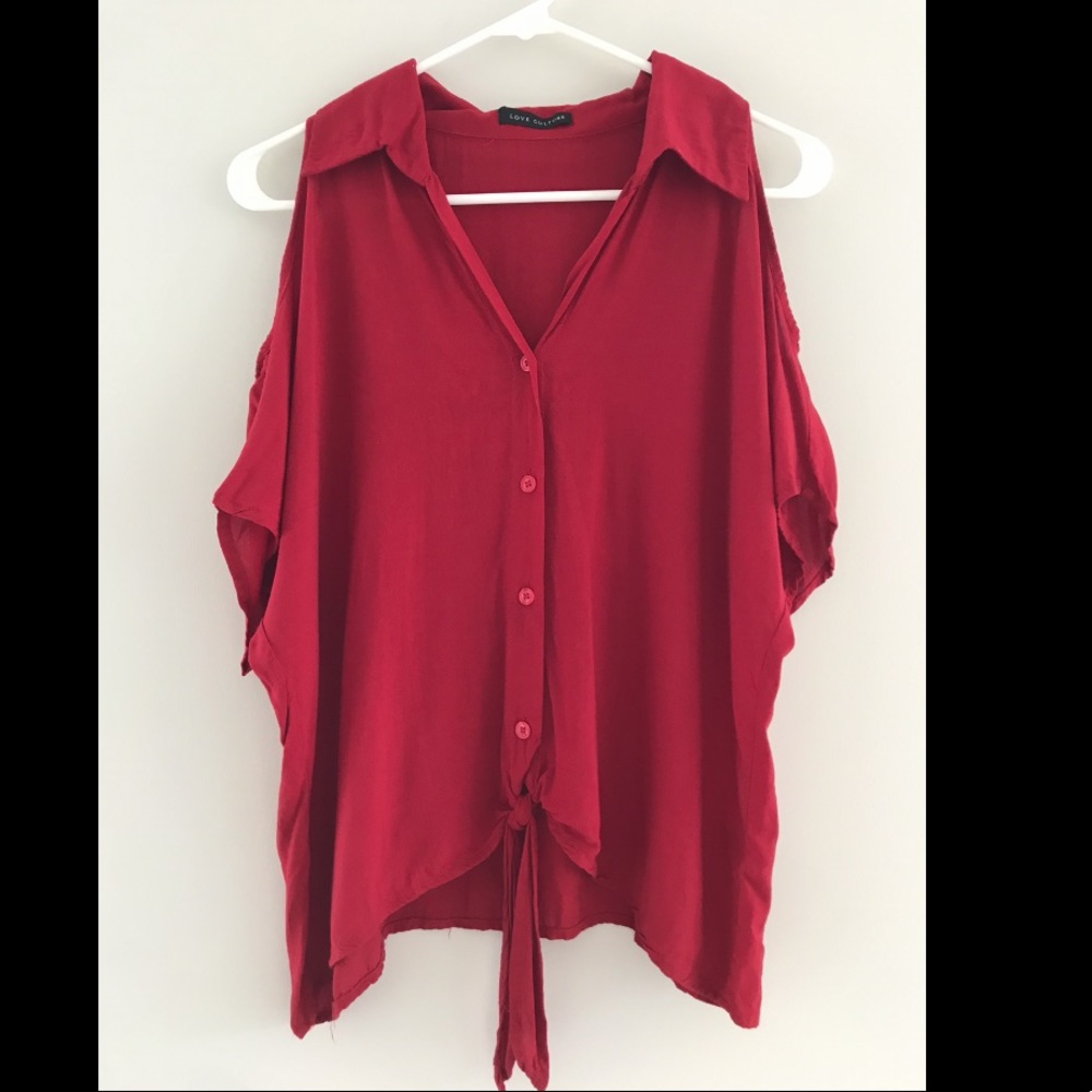 Red button-down shirt